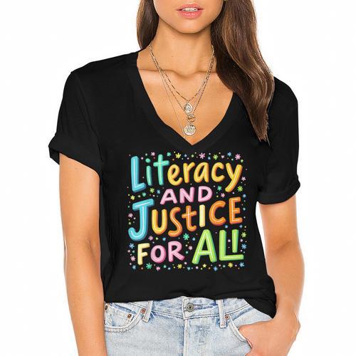 Literacy And Justice For All Protect Banned Books Library Women's Jersey Short Sleeve Deep V-Neck Tshirt - Bookorys