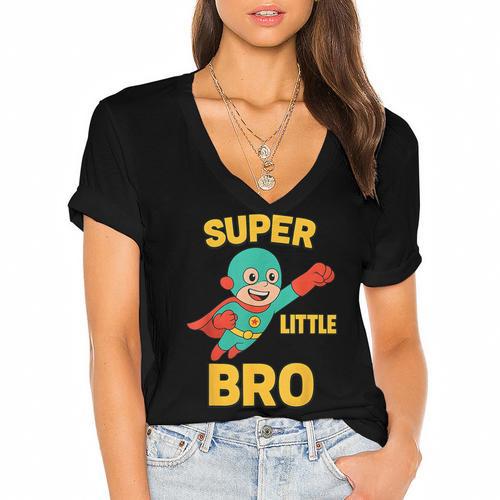 Little Cute Superhero Brother Comic Book Baby Bro Women's Jersey Short Sleeve Deep V-Neck Tshirt				 - Bookorys DE