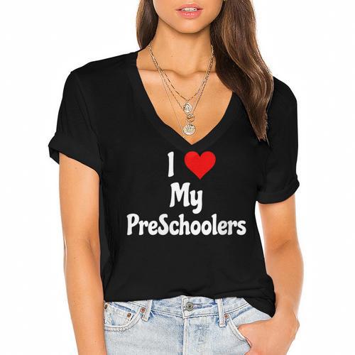 I Love My PreSchool Students Teachers Educators Graduation Women's Jersey Short Sleeve Deep V-Neck Tshirt				 - Best Gift Smart