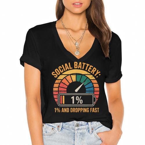 Low Social Battery Introvert Energy Women's Jersey Short Sleeve Deep V-Neck Tshirt				 - Raresse