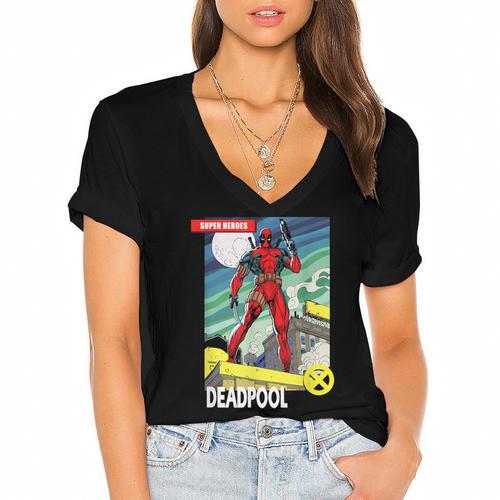 Marvel Comics Deadpool Vintage Book Art Women's Jersey Short Sleeve Deep V-Neck Tshirt				 - Bookorys