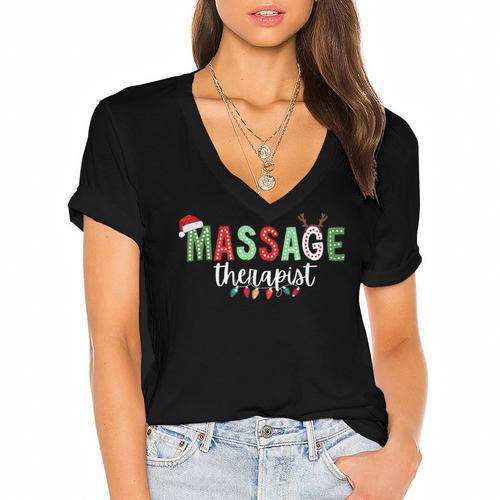Massage Therapist Therapy LMT Masseuse Graduation Christmas Women's Jersey Short Sleeve Deep V-Neck Tshirt				 - Best Gift Smart