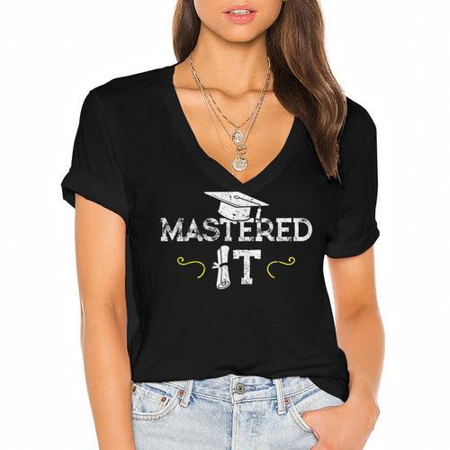 Mastered It Masters Graduation Cool Distressed Women's Jersey Short Sleeve Deep V-Neck Tshirt				 - Best Gift Smart
