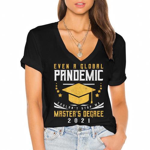 Master's Degree 2021 Master Graduation Graduate Women's Jersey Short Sleeve Deep V-Neck Tshirt - Best Gift Smart