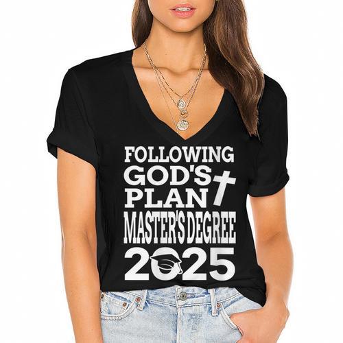 Masters Degree Graduation 2025 Christian MSW MPH MBA Women's Jersey Short Sleeve Deep V-Neck Tshirt - Best Gift Smart