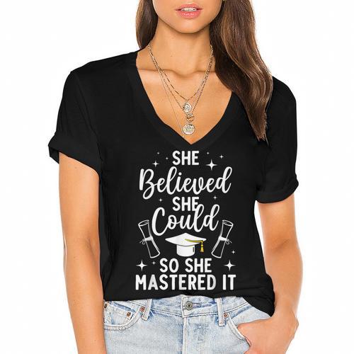 Masters Degree Graduation Art For Women Girl Masters Degree Women's Jersey Short Sleeve Deep V-Neck Tshirt				 - Best Gift Smart
