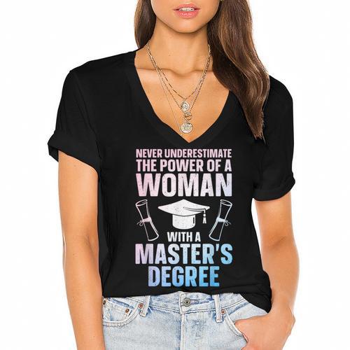 Masters Degree Graduation Art For Women Girls Masters Degree Women's Jersey Short Sleeve Deep V-Neck Tshirt				 - Best Gift Smart
