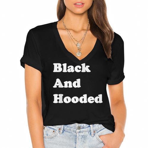 Masters Degree Graduation And Hooded T-Shirt Women's Jersey Short Sleeve Deep V-Neck Tshirt				 - Best Gift Smart