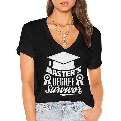 Master's Degree Survivor College Graduation Women's Jersey Short Sleeve Deep V-Neck Tshirt				 - Best Gift Smart