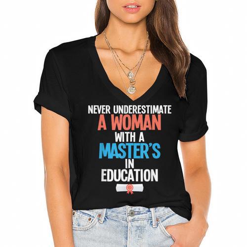 Masters In Education Degree Graduation Women MeD Women's Jersey Short Sleeve Deep V-Neck Tshirt - Best Gift Smart