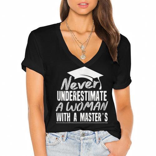 Master's Graduation Shirt For Women With Masters Degree Women's Jersey Short Sleeve Deep V-Neck Tshirt - Best Gift Smart