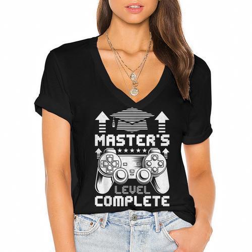 Master's Level Complete College Graduation Women's Jersey Short Sleeve Deep V-Neck Tshirt - Best Gift Smart