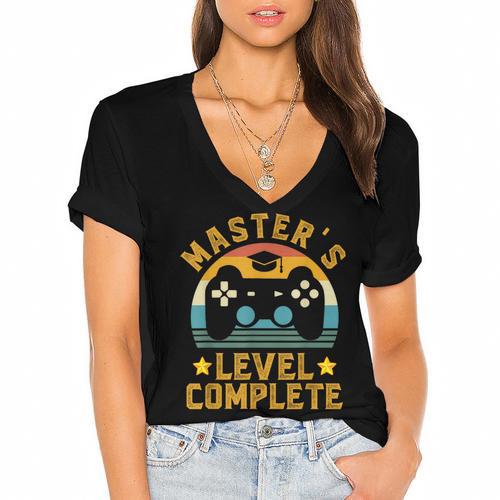 Master's Level Complete Vintage Video Gamer Graduation Women's Jersey Short Sleeve Deep V-Neck Tshirt				 - Best Gift Smart