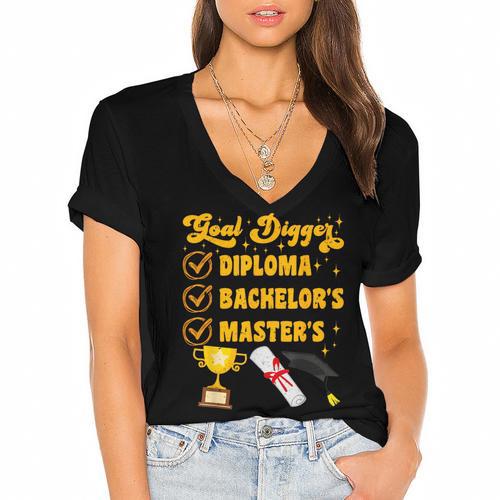 Master's Thesis Passed Goal Digger Master's Graduation Women's Jersey Short Sleeve Deep V-Neck Tshirt				 - Best Gift Smart