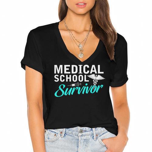 Medical School Survivor Med Student Graduation Women's Jersey Short Sleeve Deep V-Neck Tshirt				 - Best Gift Smart