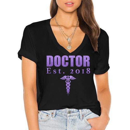 Medical Student Shirt Doctor Graduation Tshirt MD DO Degree Women's Jersey Short Sleeve Deep V-Neck Tshirt				 - Best Gift Smart