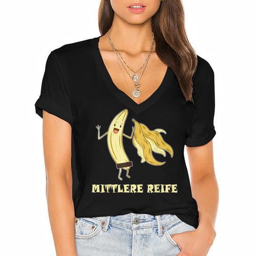 Medium Mature Banana Banana Real School Graduation Celebrations Women's Jersey Short Sleeve Deep V-Neck Tshirt				 - Best Gift Smart