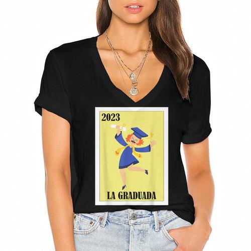Mexican For Graduation La Graduada 2023 Women's Jersey Short Sleeve Deep V-Neck Tshirt				 - Best Gift Smart