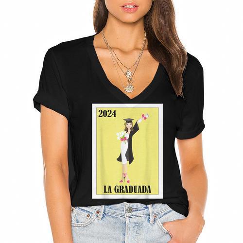 Mexican For Graduation La Graduada 2024 Women's Jersey Short Sleeve Deep V-Neck Tshirt				 - Best Gift Smart