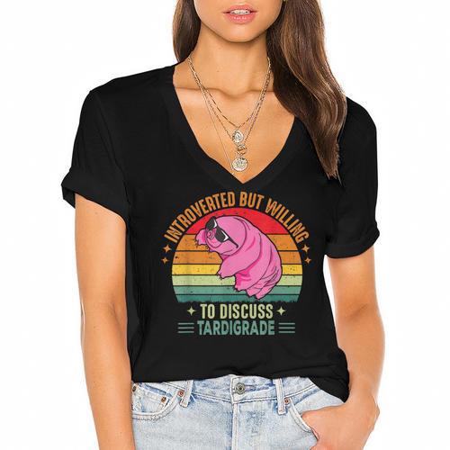 Microbiology Science Nerd STEM Introvert Tardigrades Lover Women's Jersey Short Sleeve Deep V-Neck Tshirt - Raresse