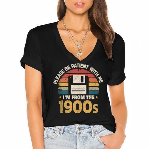 Millennials Please Be Patient With Me I'm From The 1900s Women's Jersey Short Sleeve Deep V-Neck Tshirt				 - Figerry