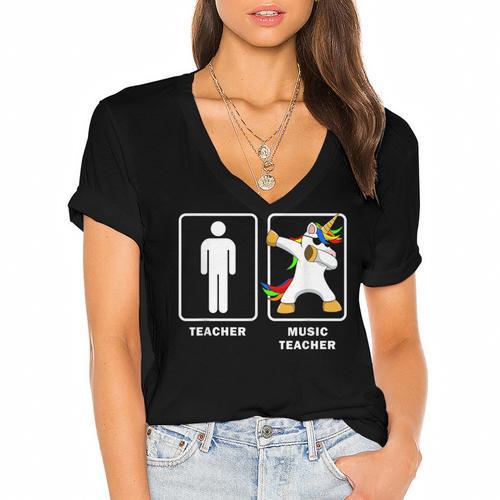 Music Teacher Dabbing Unicorn Graduation Shirt Women's Jersey Short Sleeve Deep V-Neck Tshirt				 - Best Gift Smart