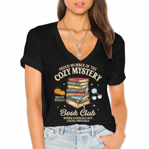 Mystery Book Reader Member Of The Cozy Mystery Book Club Women's Jersey Short Sleeve Deep V-Neck Tshirt				 - Bookorys