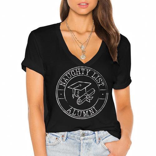 Naughty List Alumni Christmas College Graduation Women's Jersey Short Sleeve Deep V-Neck Tshirt				 - Best Gift Smart
