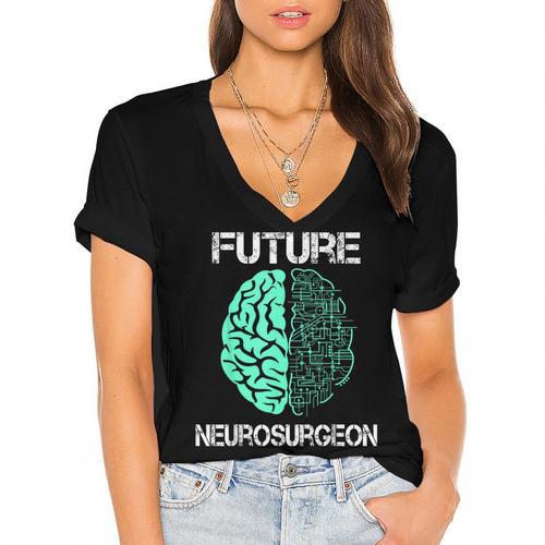 Neuro Surgeon Brain Student Graduation Future Neurosurgeon Women's Jersey Short Sleeve Deep V-Neck Tshirt				 - Best Gift Smart