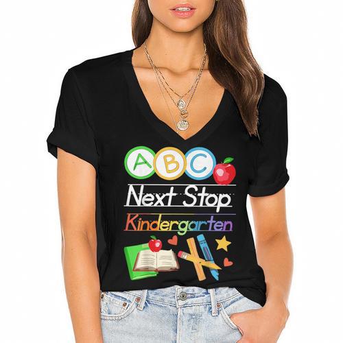 Next Stop Kindergarten Preschool Graduation 2025 Boy Girl Women's Jersey Short Sleeve Deep V-Neck Tshirt				 - Best Gift Smart