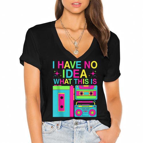 I Have No Idea What This Is Retro 70's 80's 90's Nostalgia Women's Jersey Short Sleeve Deep V-Neck Tshirt - Figerry