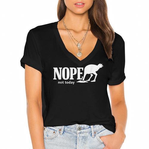 Nope Not Today Ostrich Sarcastic Introvert Humor Women's Jersey Short Sleeve Deep V-Neck Tshirt - Raresse
