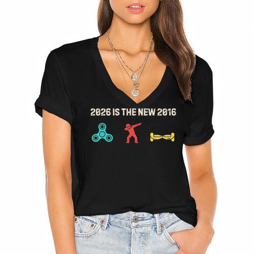 Nostalgia 2026 Is The New 2016 Vibes 2026 Is 2016 Women's Jersey Short Sleeve Deep V-Neck Tshirt - Figerry