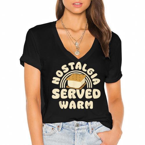 Nostalgia Served Warm Smore Women's Jersey Short Sleeve Deep V-Neck Tshirt				 - Figerry