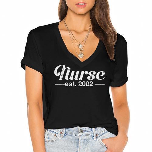 Nurse Est 2002 Graduation Women's Jersey Short Sleeve Deep V-Neck Tshirt				 - Best Gift Smart