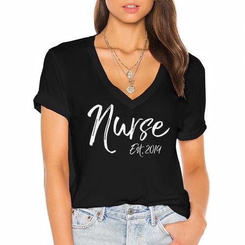 Nurse Est 2019 Shirt Women Nursing School Graduation Women's Jersey Short Sleeve Deep V-Neck Tshirt - Best Gift Smart