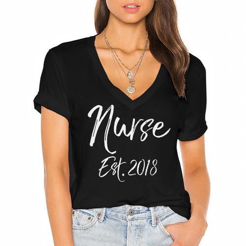 Nurse Established 2018 Shirt Cute New Nurse Graduation Tee Women's Jersey Short Sleeve Deep V-Neck Tshirt				 - Best Gift Smart