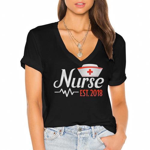 Nurse Nursing School Graduation Est 2018 Shirt Women's Jersey Short Sleeve Deep V-Neck Tshirt				 - Best Gift Smart