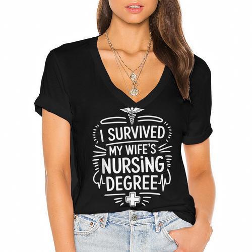 Nurse Wife Nursing Graduation And Nursing Wife Nurse Husband Women's Jersey Short Sleeve Deep V-Neck Tshirt				 - Best Gift Smart