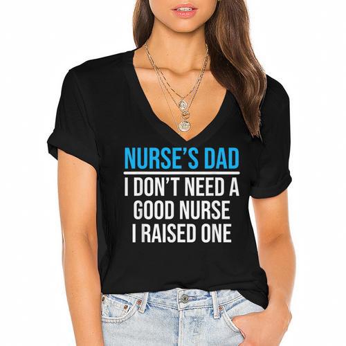 Nurse's Dad Father Nursing School Graduation Women's Jersey Short Sleeve Deep V-Neck Tshirt				 - Best Gift Smart