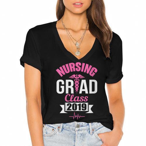 Nursing School Graduation Class Of 2019 RN Student Women's Jersey Short Sleeve Deep V-Neck Tshirt - Best Gift Smart