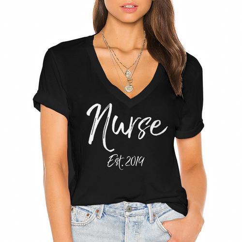 Nursing Student Graduation For Women Nurse Est 2019 Women's Jersey Short Sleeve Deep V-Neck Tshirt - Best Gift Smart