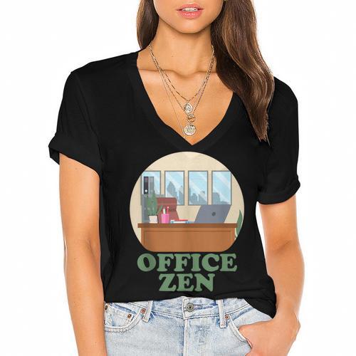 Office Zen Introvert Office Staff Secretary Employee Admin Women's Jersey Short Sleeve Deep V-Neck Tshirt - Raresse
