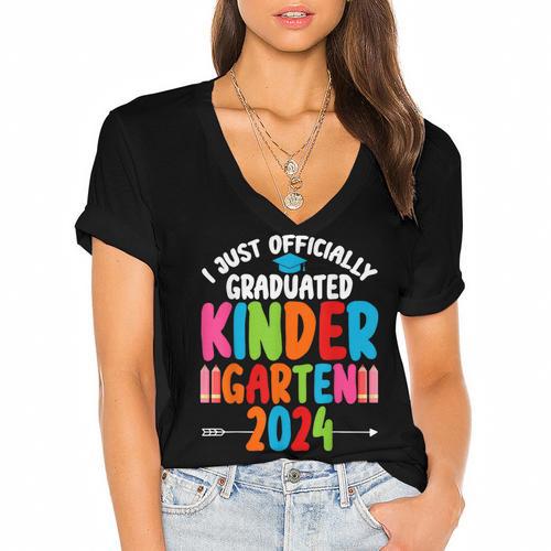 I Officially Graduated Kindergarten Graduation 2024 Women's Jersey Short Sleeve Deep V-Neck Tshirt				 - Best Gift Smart