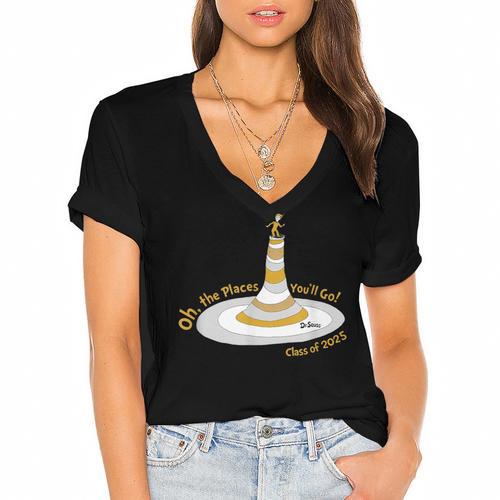 Oh The Places You’Ll Go 2025 Graduation Women's Jersey Short Sleeve Deep V-Neck Tshirt - Best Gift Smart