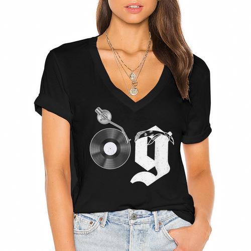 Old School Dad OG Hip Hop Head Vinyl Retro 80s90s Nostalgia Women's Jersey Short Sleeve Deep V-Neck Tshirt				 - Figerry