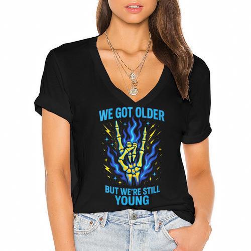 We Got Older Emo Punk Rock Nostalgia Women's Jersey Short Sleeve Deep V-Neck Tshirt				 - Figerry