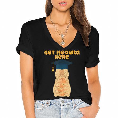 Orange Tabby Cat Graduation Distressed Shirt For Grads For Men Women Girls Kids Women's Jersey Short Sleeve Deep V-Neck Tshirt				 - Best Gift Smart