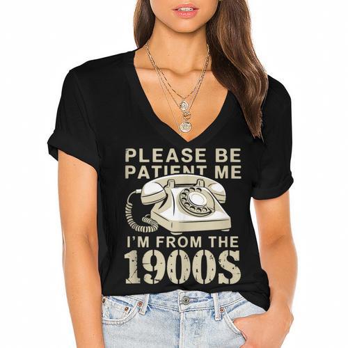 Patient Me I'm From The 1900s Women's Jersey Short Sleeve Deep V-Neck Tshirt - Figerry