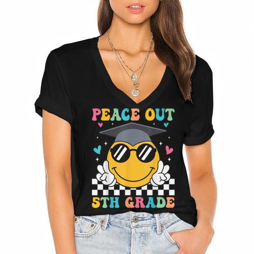 Peace Out 5th Grade Graduation Last Day Of School Women's Jersey Short Sleeve Deep V-Neck Tshirt				 - Best Gift Smart